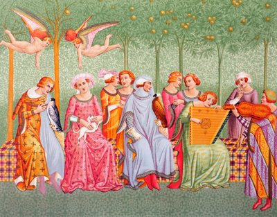 Courtly Women Listen to Music in an Orchard, after the Triumph of Death fresco in the Camposanto Monumentale, Pisa, by Buonamico Buffalmacco, from 